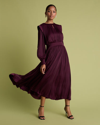 Midi Dress With Keyhole - Burgundy