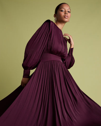 Midi Dress With Keyhole - Burgundy