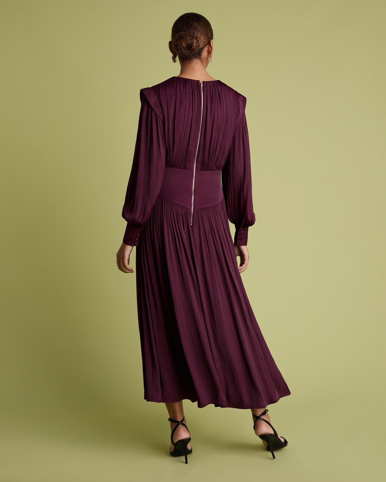 Midi Dress With Keyhole - Burgundy