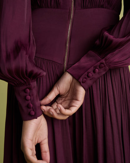 Midi Dress With Keyhole - Burgundy