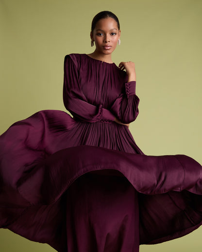 Midi Dress With Keyhole - Burgundy