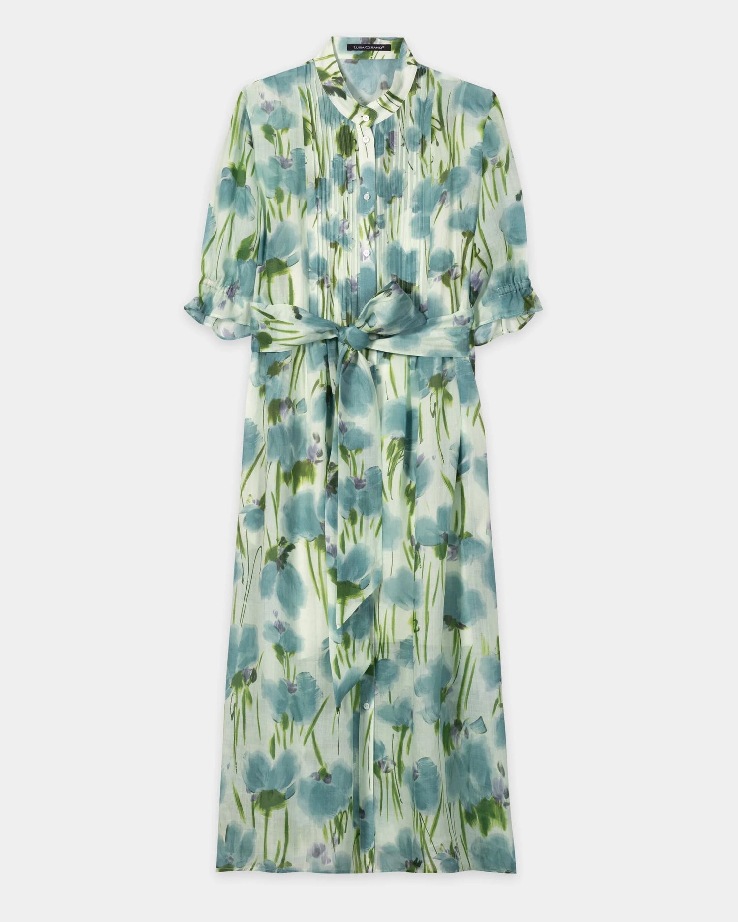 Dress With Floral Print - Moss Green