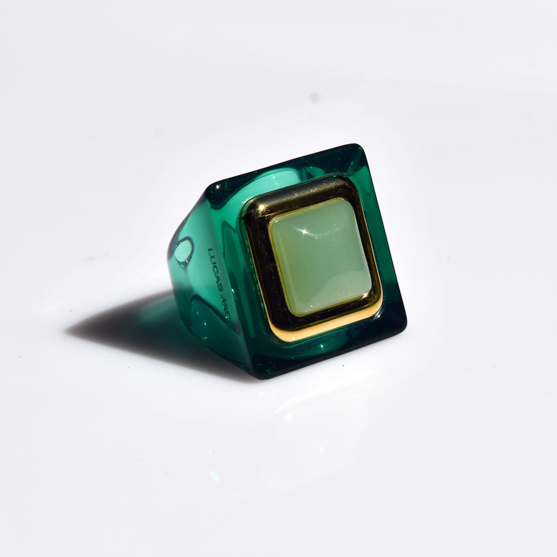 Large Square Ring - Oxidised Green - Jade Semi - Opaque