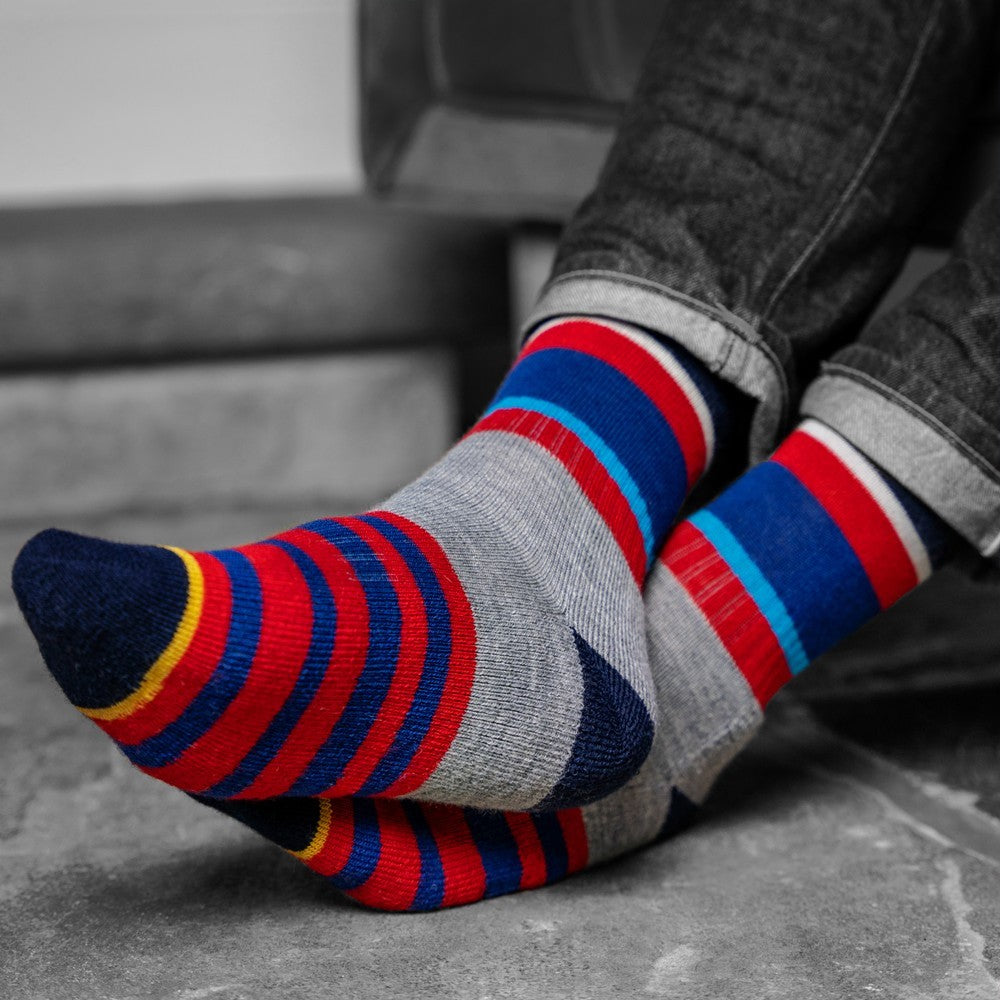 Multi Stripe Socks - Navy/Red/Blue