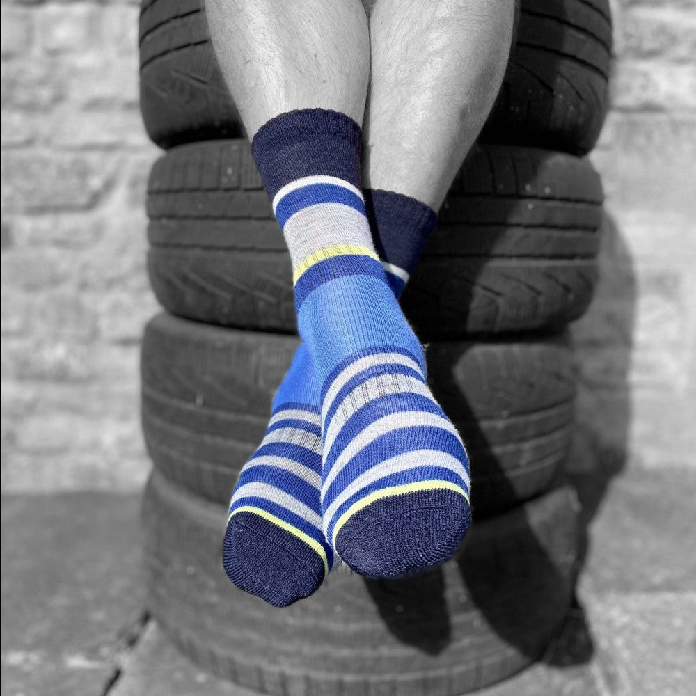 Multi Stripe Socks - Blue/Grey/Blue