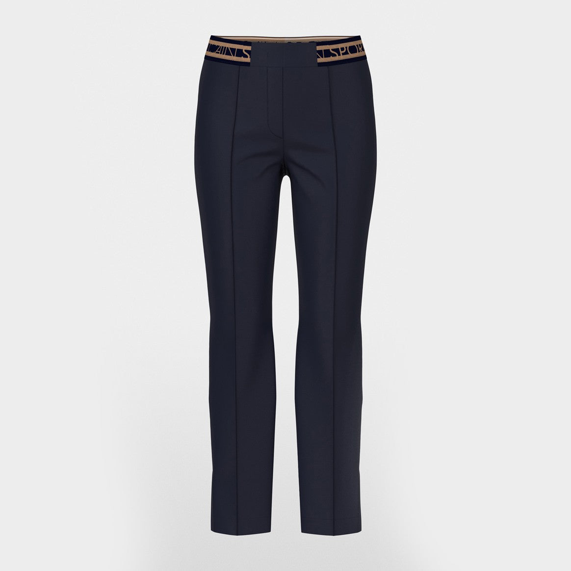Elastic Waistband Slim Trousers - Navy