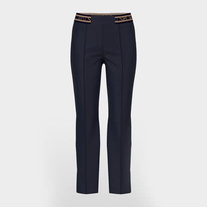 Elastic Waistband Slim Trousers - Navy