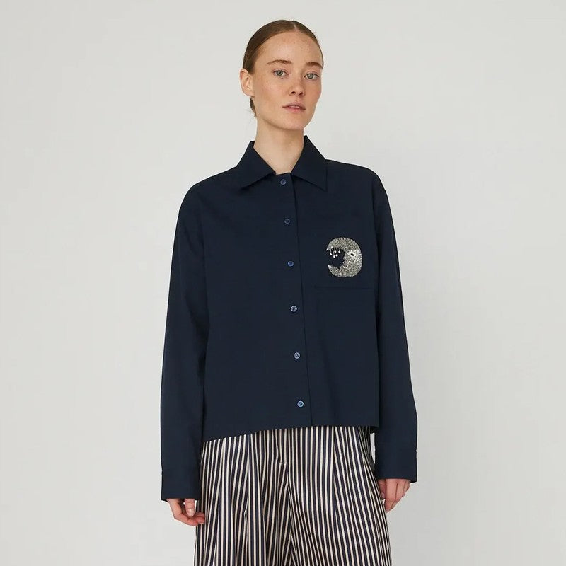 Embellished Moon Shirt - Navy