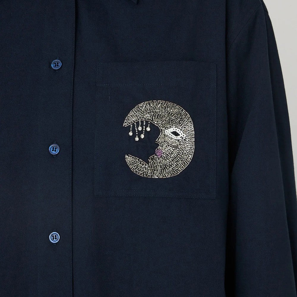 Embellished Moon Shirt - Navy