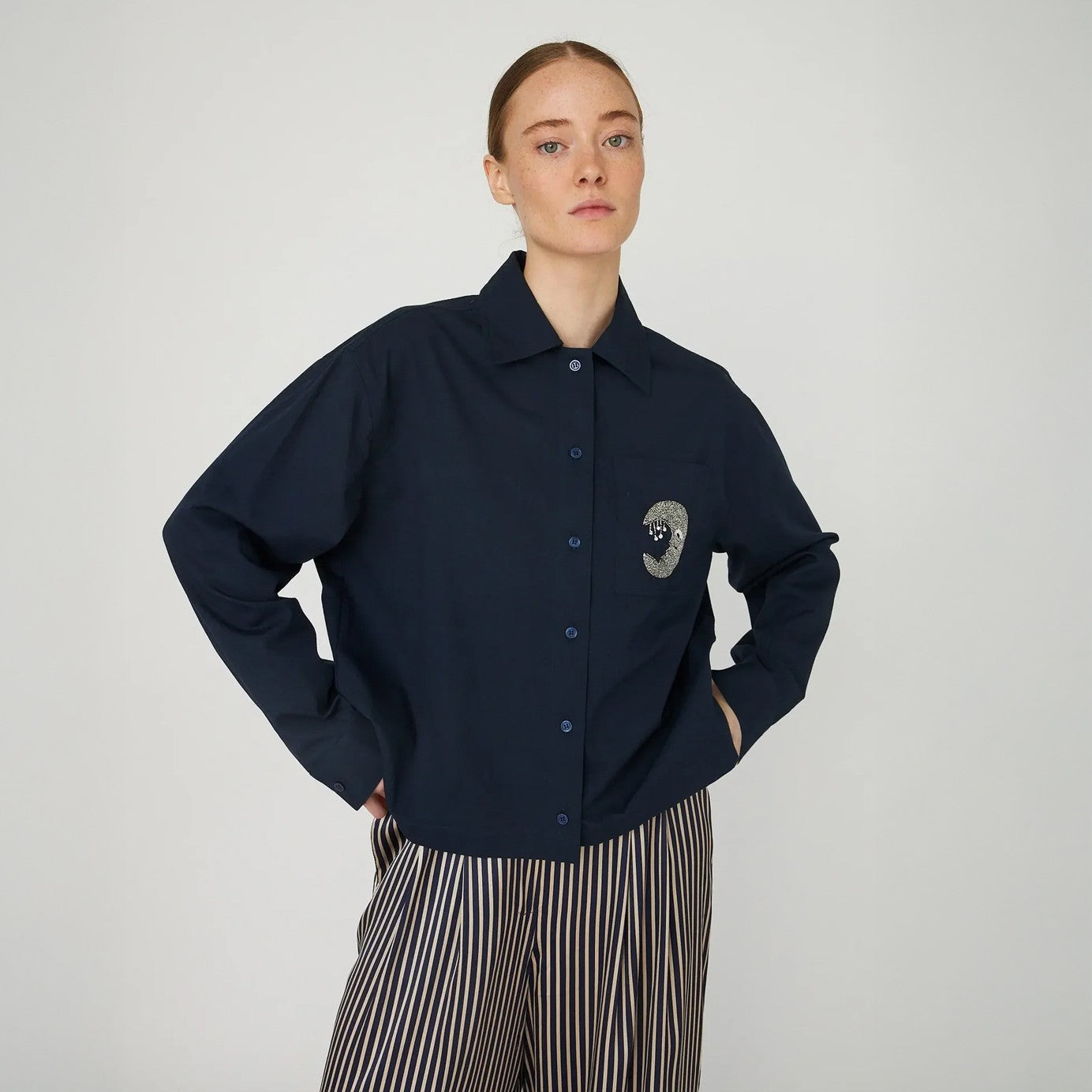 Embellished Moon Shirt - Navy