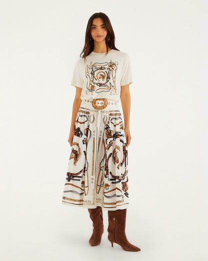 Equestrian Scarf Maxi Skirt - Winter White