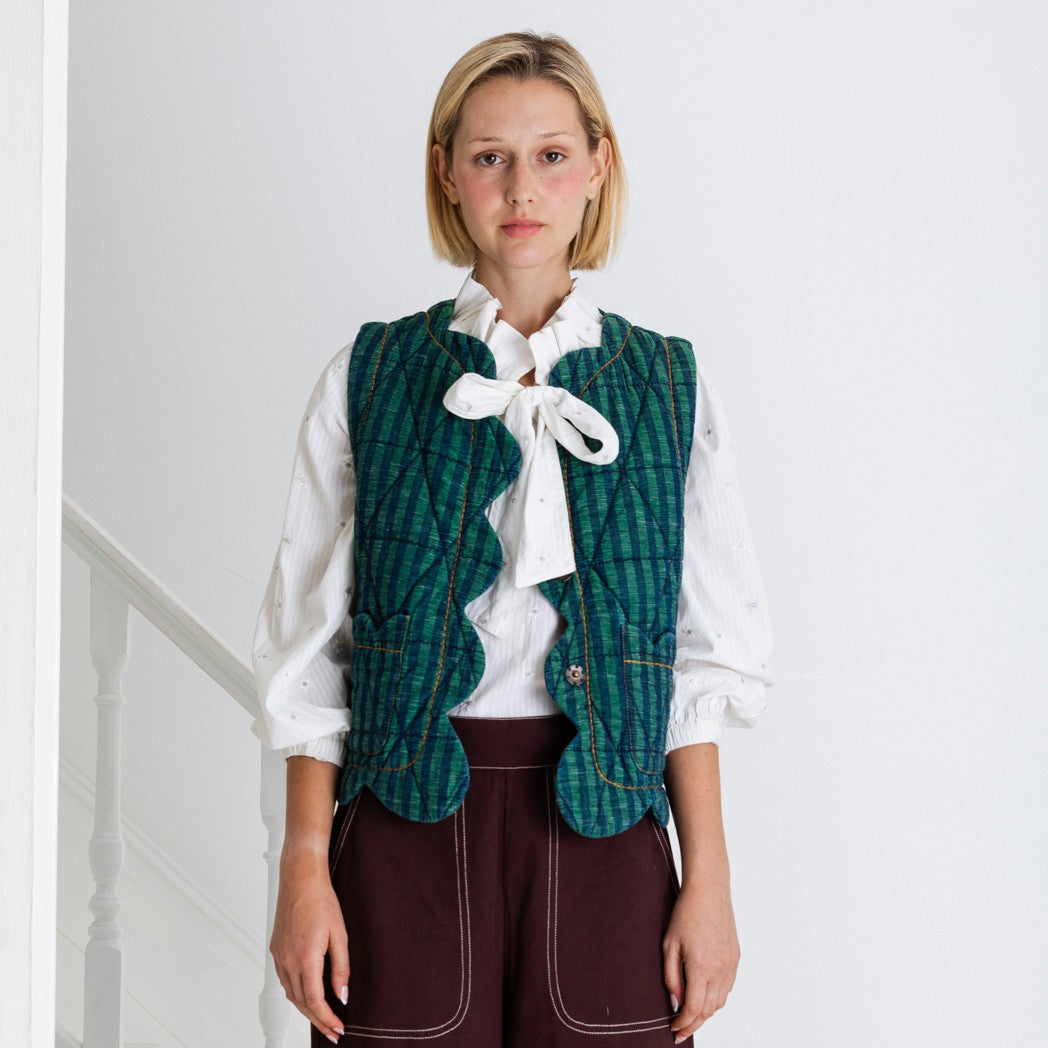 Estelle Gilet - Stripe Green Navy
