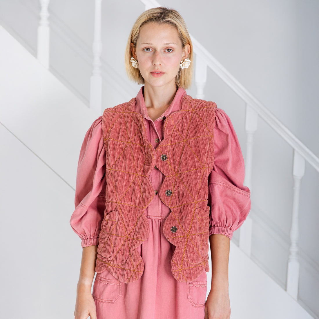 Estelle Cord Gilet - Rose Cord