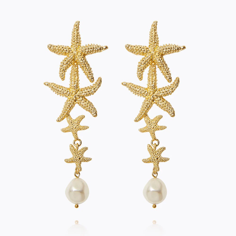Falling Sea Star Earrings Gold - Pearl