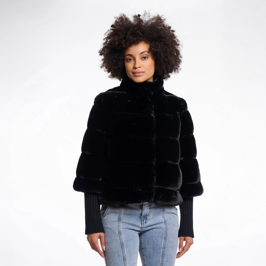 Feline Faux Fur Jacket - Black