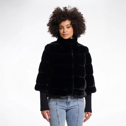 Feline Faux Fur Jacket - Black