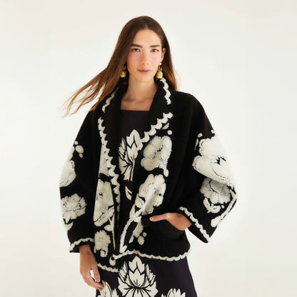 Floral Arabesque Fleece Coat - Floral Arabesque Cream