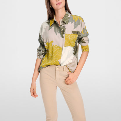 Floral Print Silk Shirt - Taupe