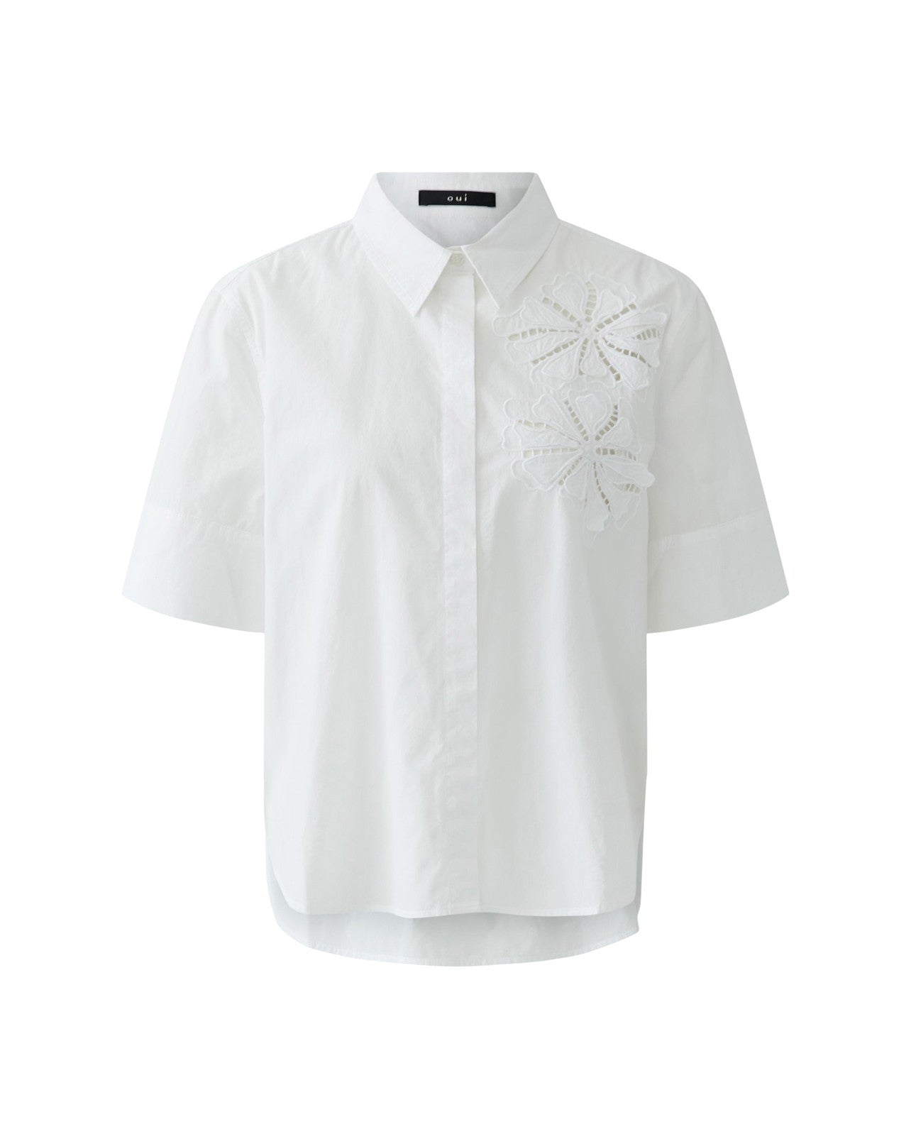 Flower Embroidered Shirt - White