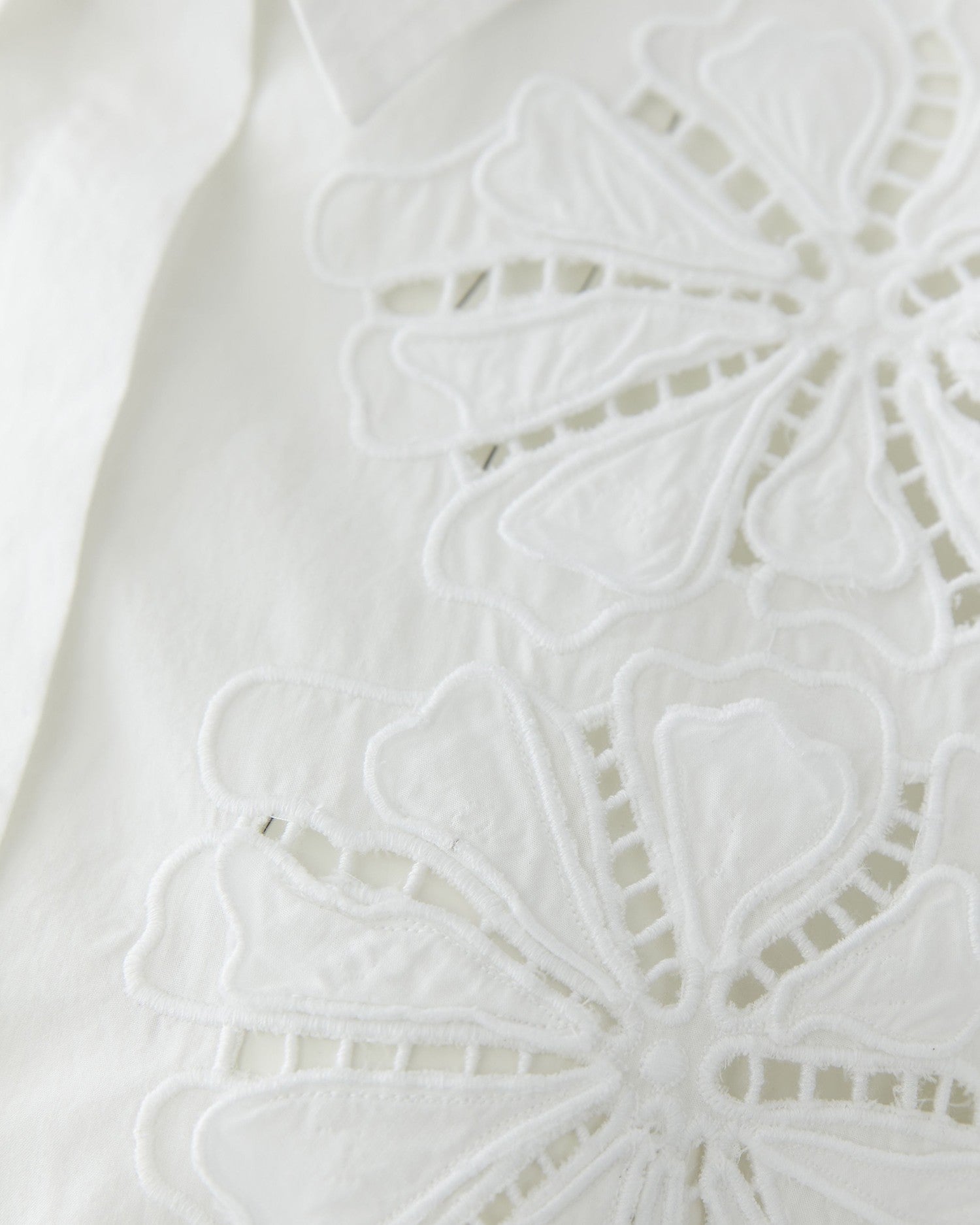 Flower Embroidered Shirt - White