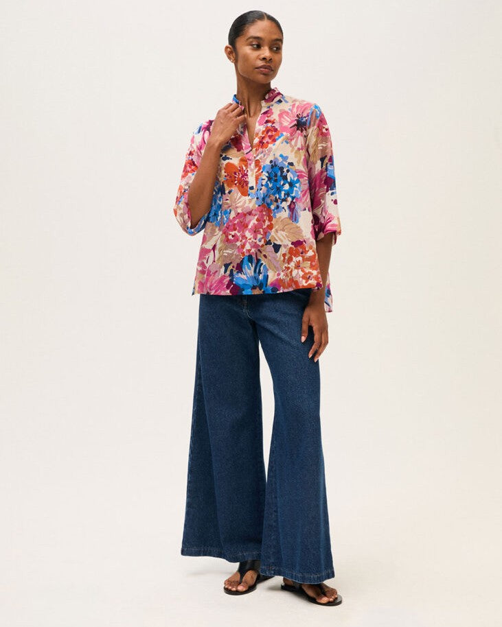 Flower Print Shirt - Navy