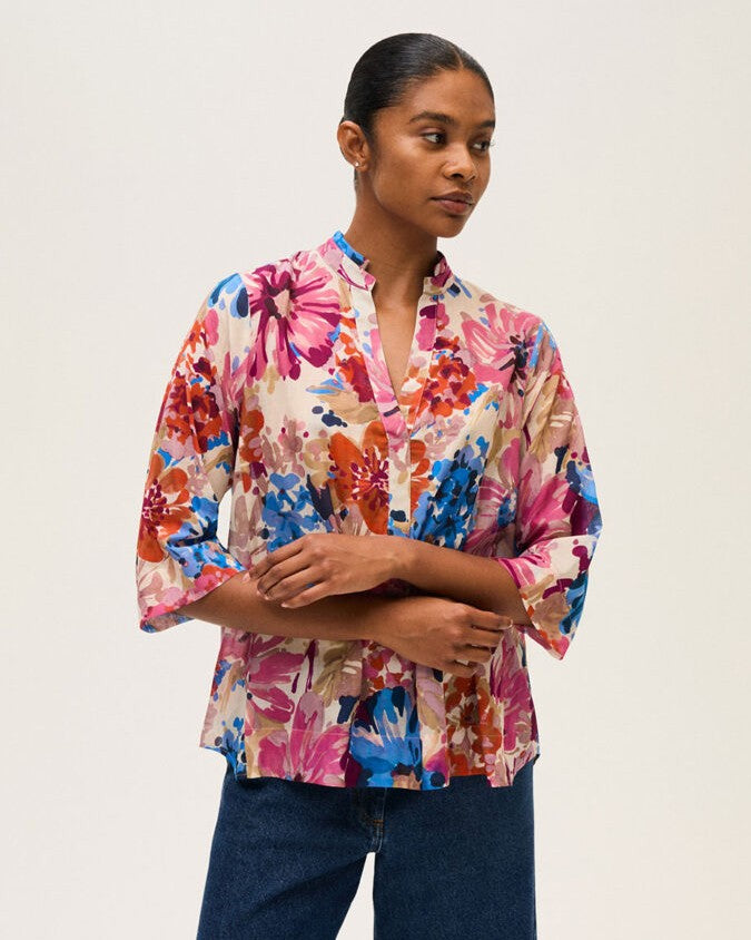 Flower Print Shirt - Navy