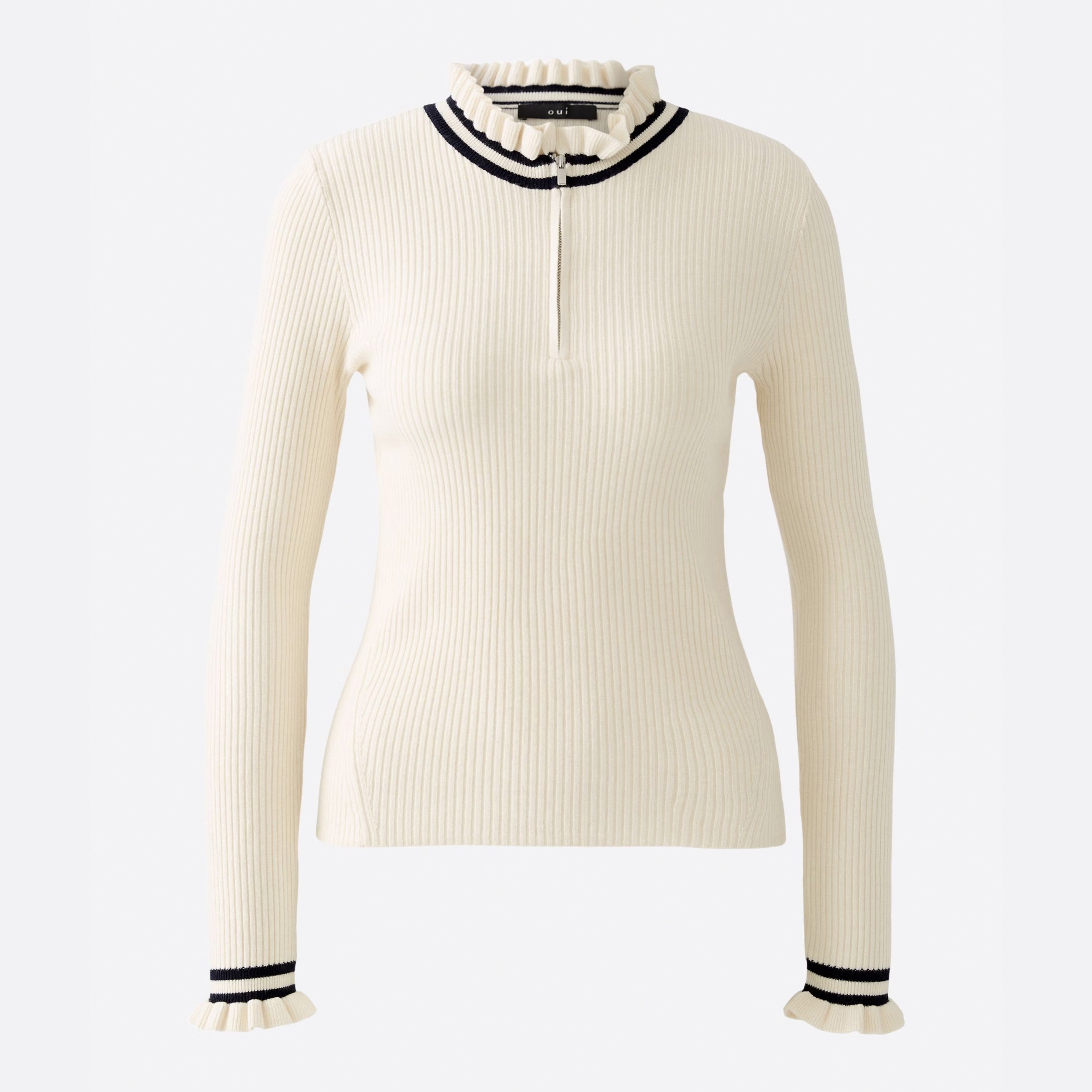 Frill Collar Knit Top - Off White