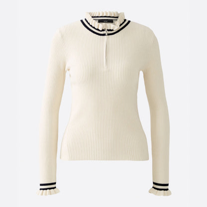 Frill Collar Knit Top - Off White