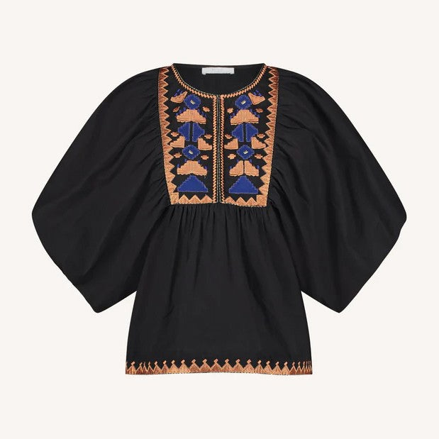 Gabie Embroidery Blouse - Jet Black