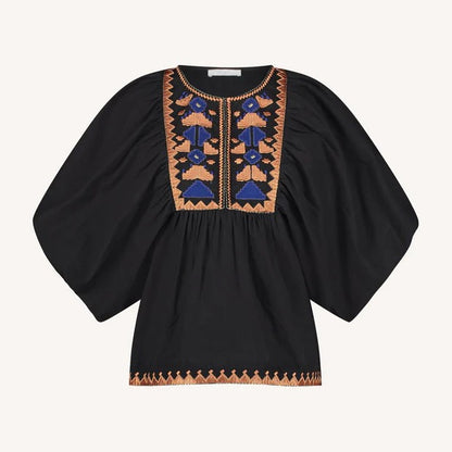 Gabie Embroidery Blouse - Jet Black