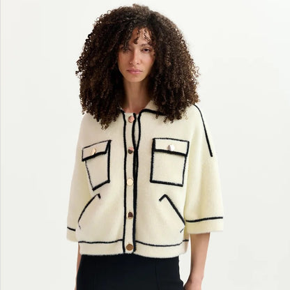 Galena Furry Knitted Jacket - Off White