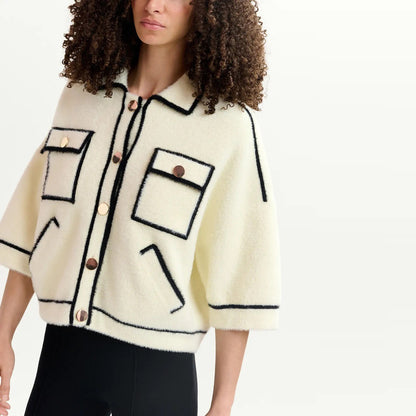 Galena Furry Knitted Jacket - Off White