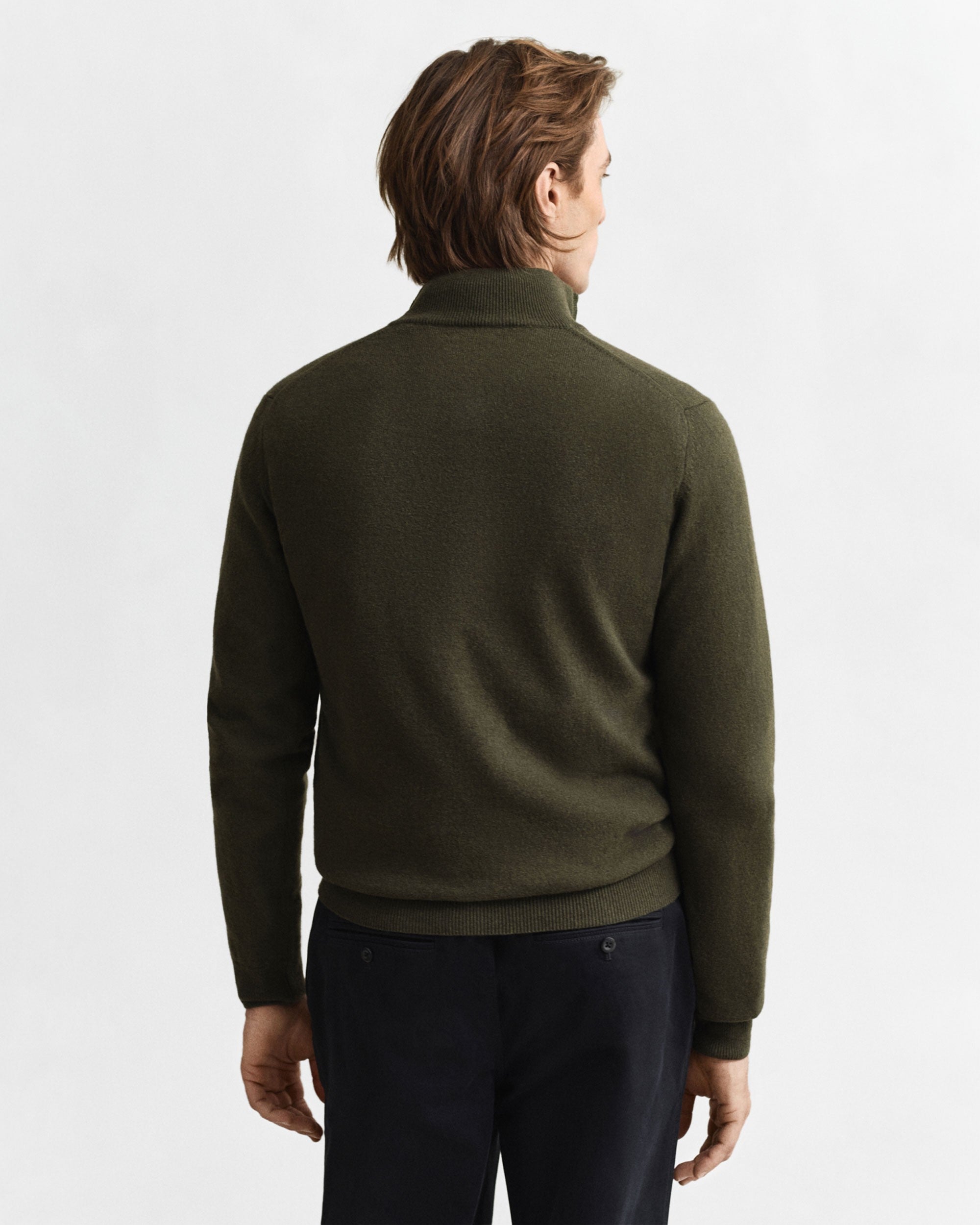 Superfine Lambswool Half Zip - Khaki Green Mel