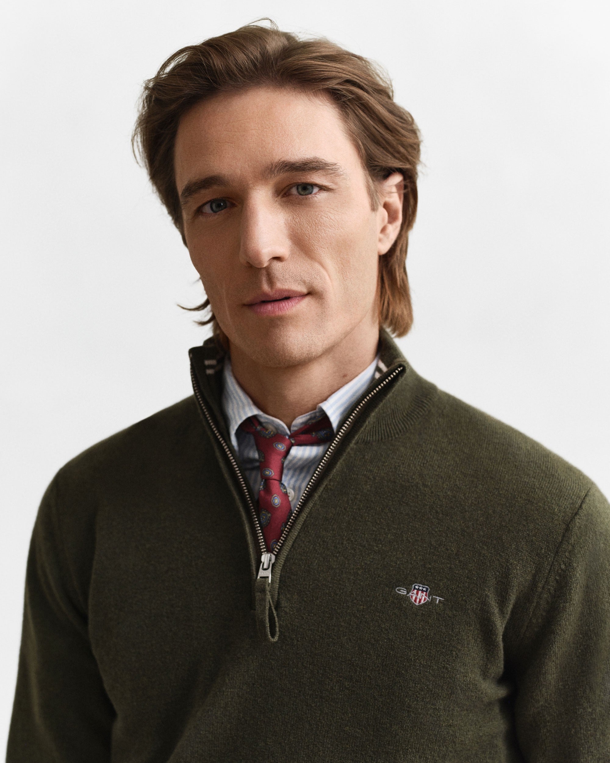 Superfine Lambswool Half Zip - Khaki Green Mel