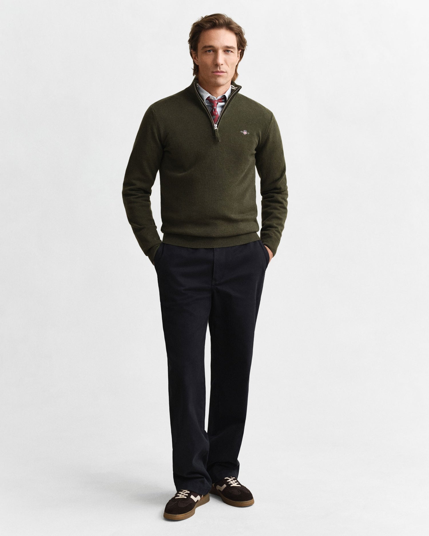 Superfine Lambswool Half Zip - Khaki Green Mel