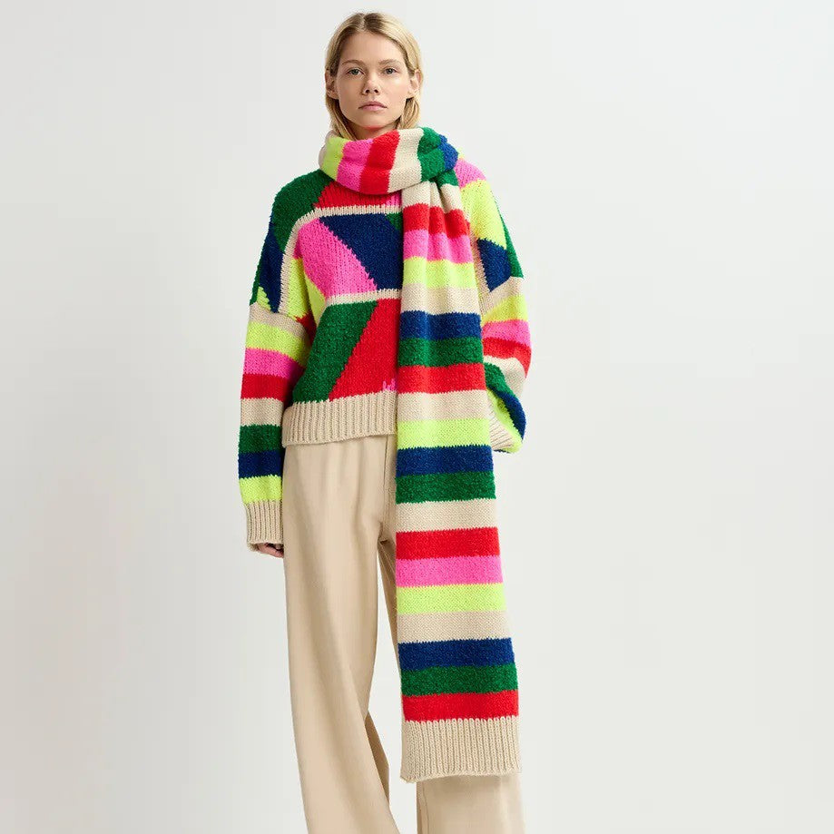 Garis Jacquard Knitted Scarf - Combo 1 Merengue