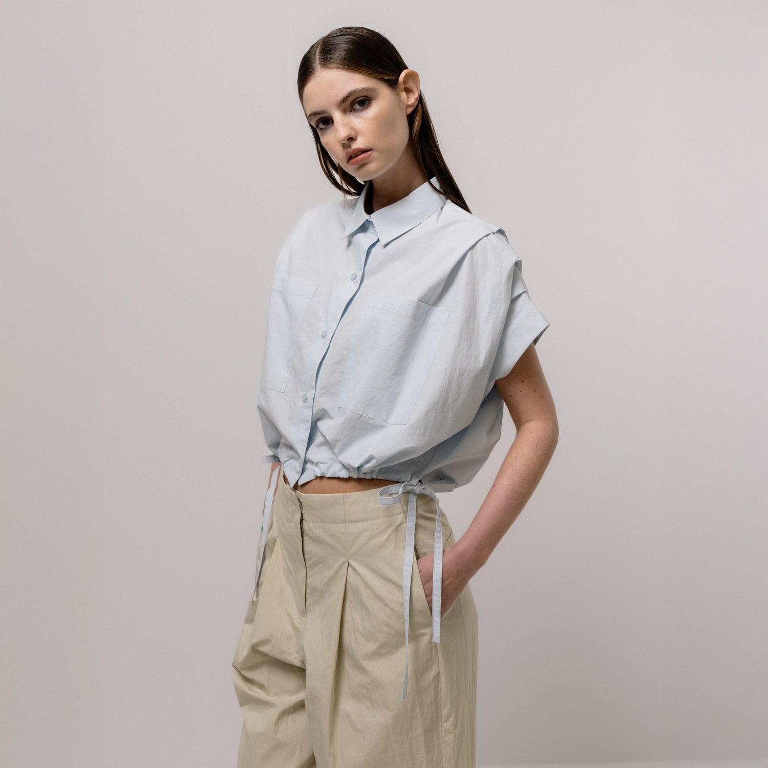 Gathered Shirt Blouse - Sky