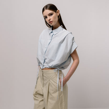 Gathered Shirt Blouse - Sky