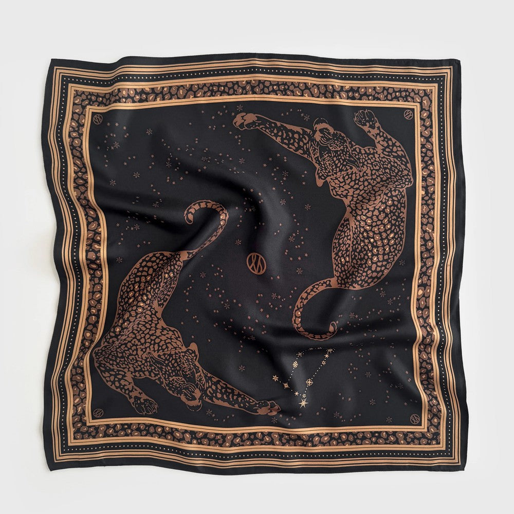 Gemini Silk Scarf - Black And Mocha Mousse