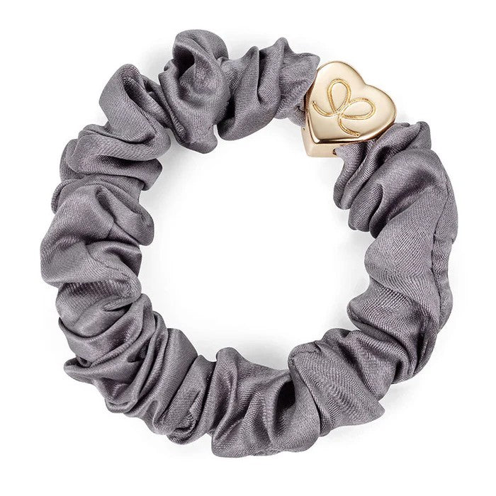 Gold Heart Silk Scrunchie - Grey