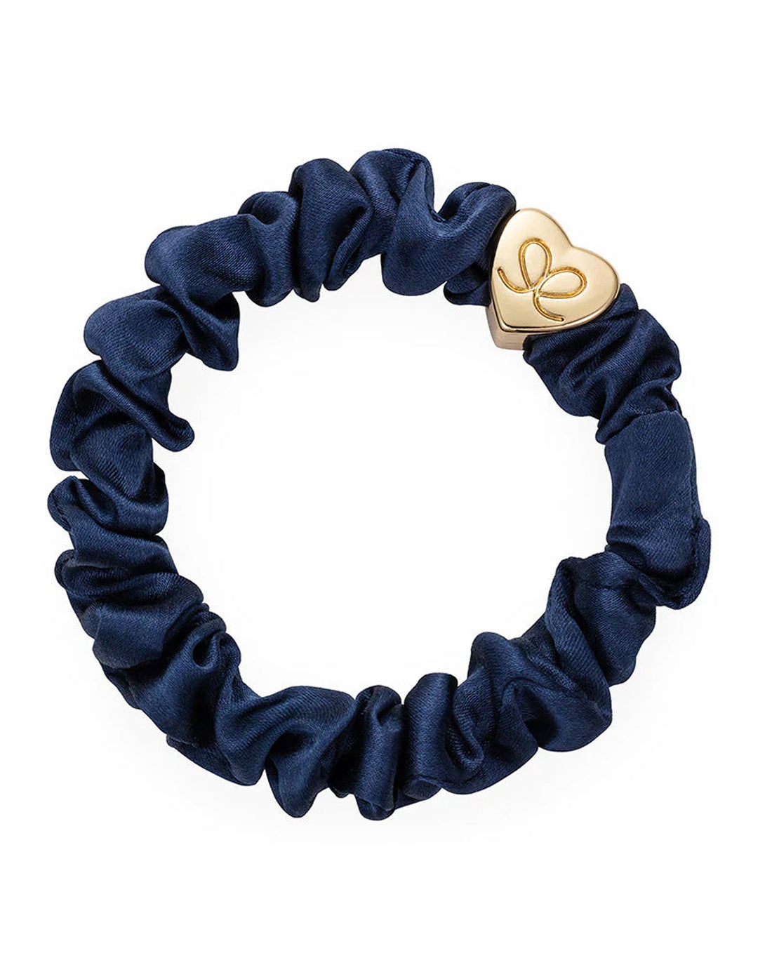Gold Heart Silk Scrunchie - Navy