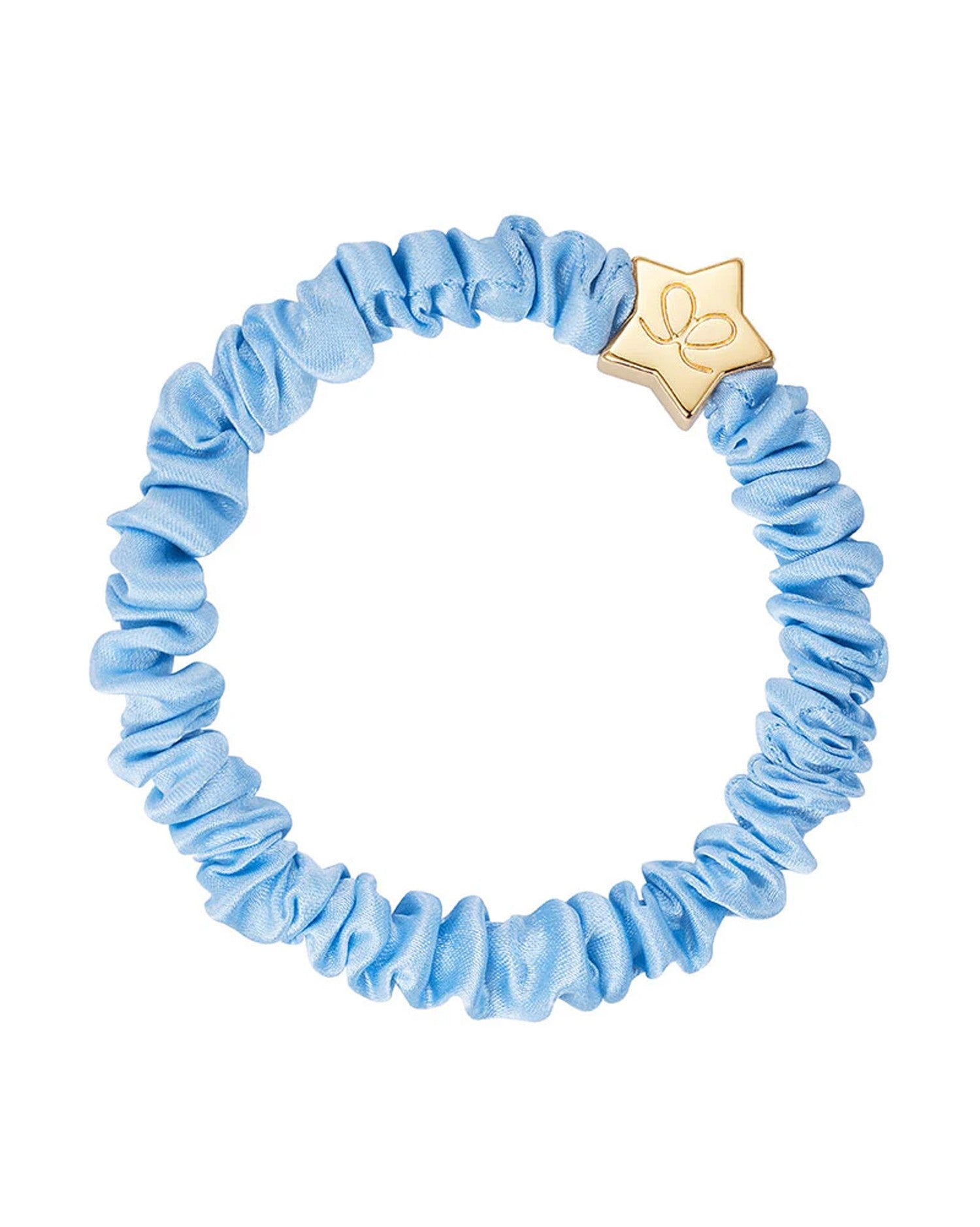 Gold Star Skinny Silk Scrunchie - Sky Blue