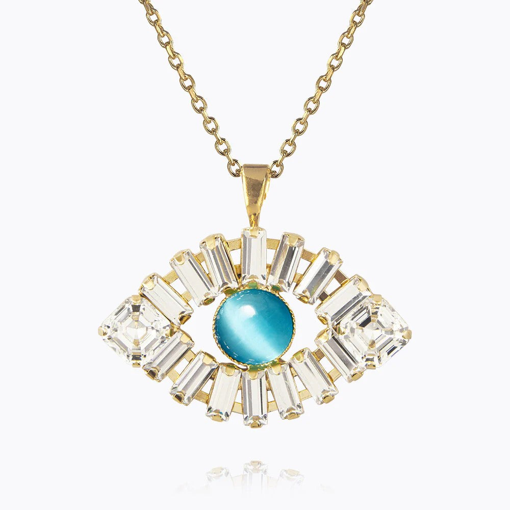 Greek Eye Statement Necklace Gold - Crystal/Aquamarine