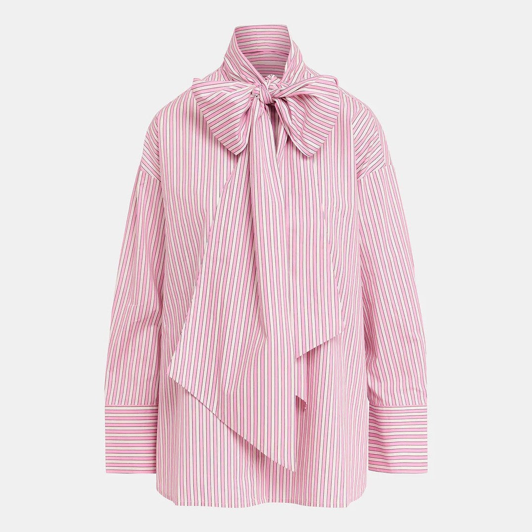 Greta Pussy Bow Tie Shirt - Raspberry Beret