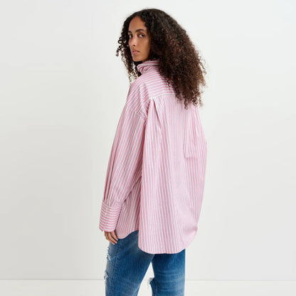 Greta Pussy Bow Tie Shirt - Raspberry Beret