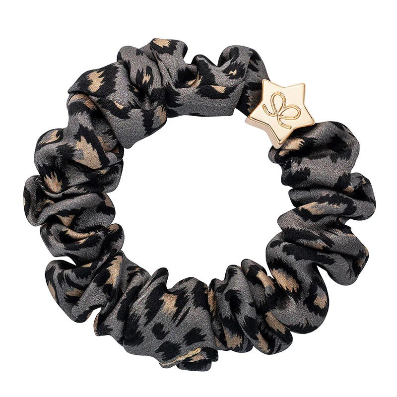 Gold Star Silk Scrunchie - Grey Leopard