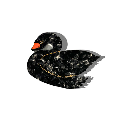 Hand-Painted Swan Bird Claw Hair Clip - Black