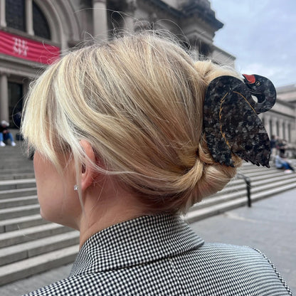 Hand-Painted Swan Bird Claw Hair Clip - Black