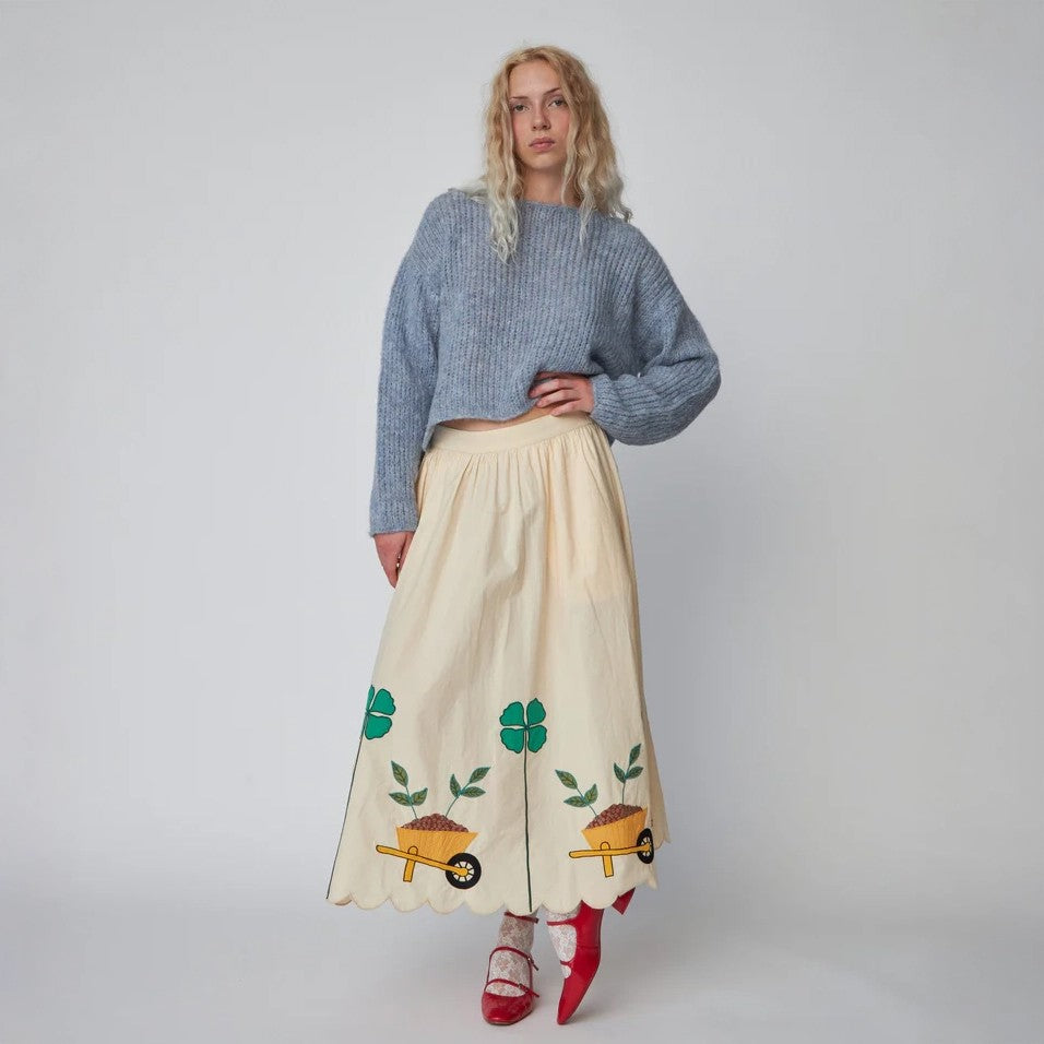 Embroidered Midi Skirt With Scallops - Ivory