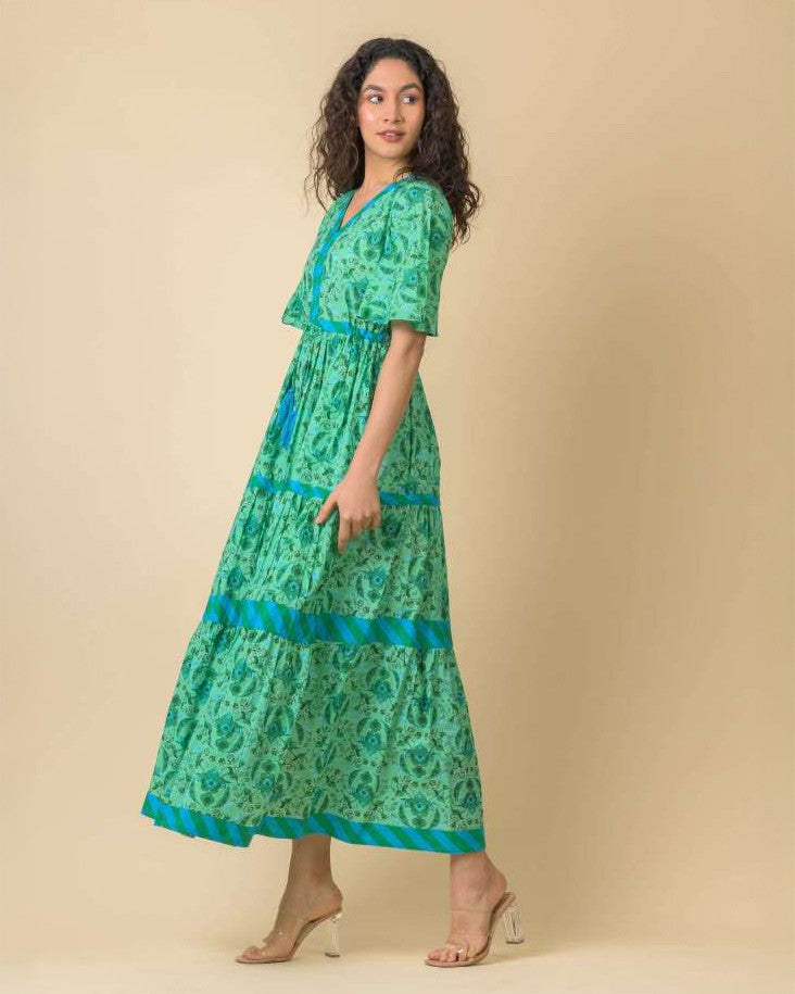 Chocolate Short Sleeve Tiered Maxi Dress - Crescent Green